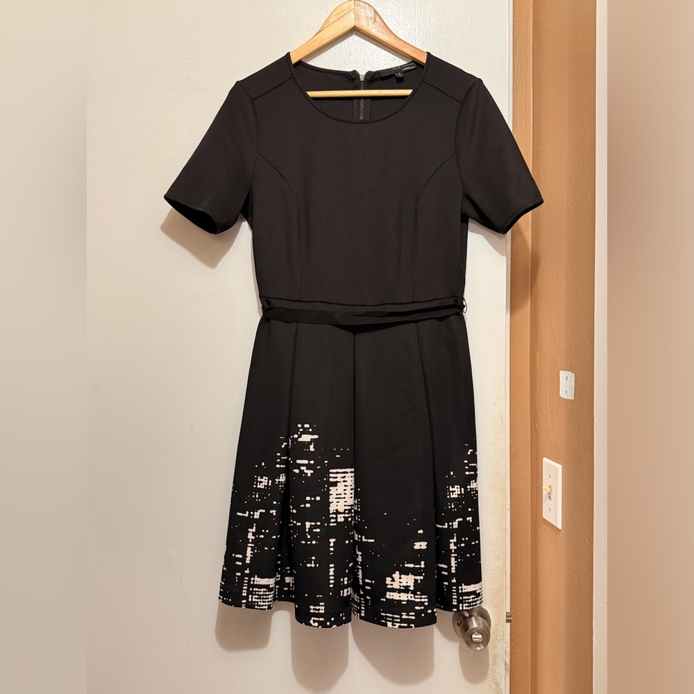 Elie Tahari Black and White A-Line Midi Dress